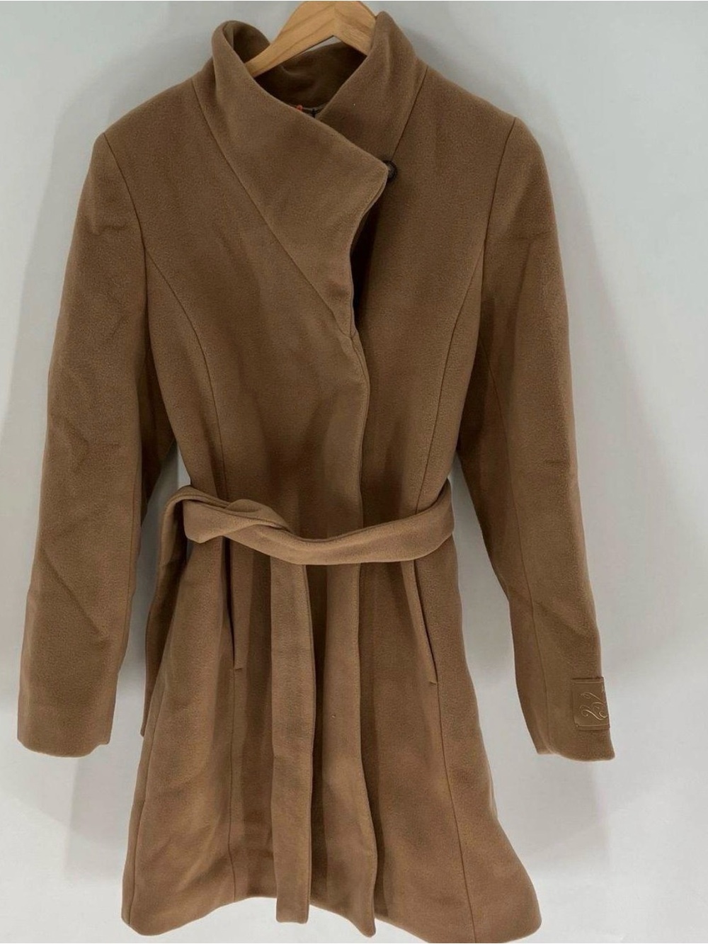 Aritzia The Connor Coat Camel Belted Funnel Neck Size L